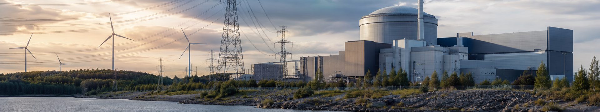 Suomen sähköntuotantoa: ydinvoimala, tuulivoimaa ja voimajohtoja